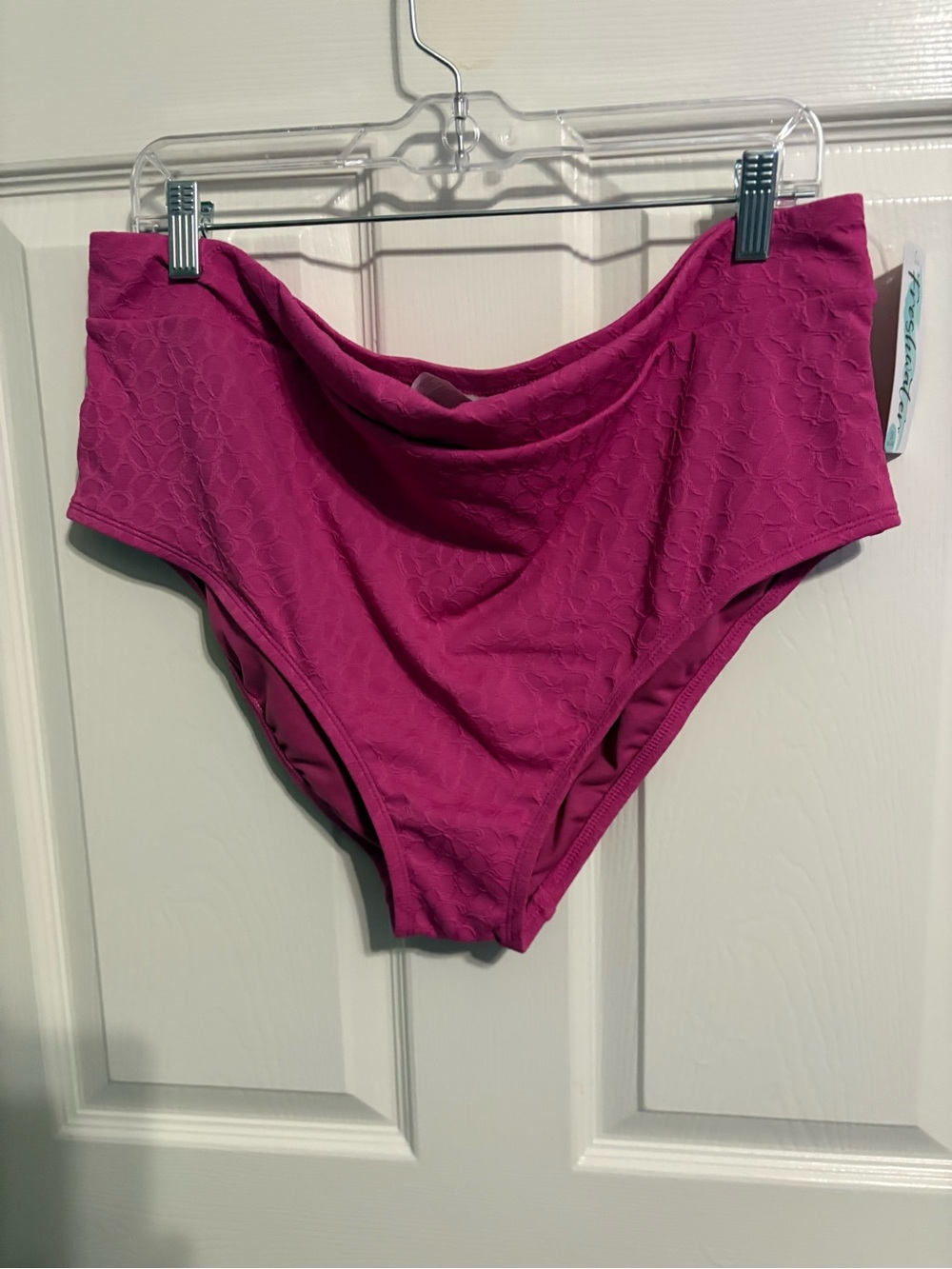 102- NWT High-Waist Dark pink textured Bikini Bottom - Women Swim